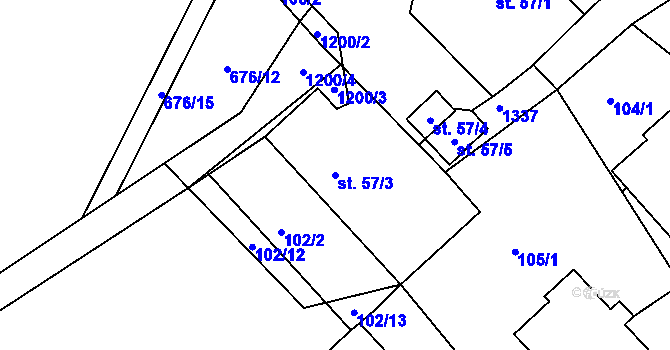 Parcela st. 57/3 v KÚ Horní Temenice, Katastrální mapa