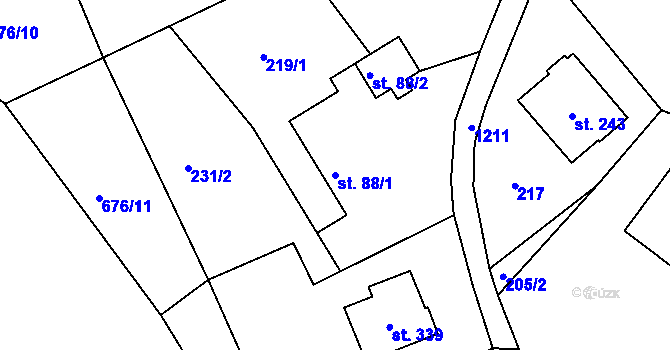 Parcela st. 88/1 v KÚ Horní Temenice, Katastrální mapa