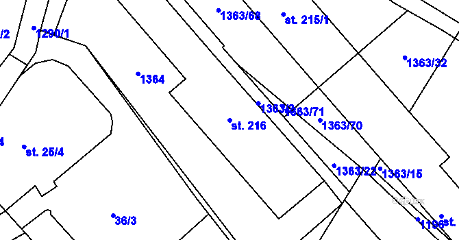 Parcela st. 216 v KÚ Horní Temenice, Katastrální mapa