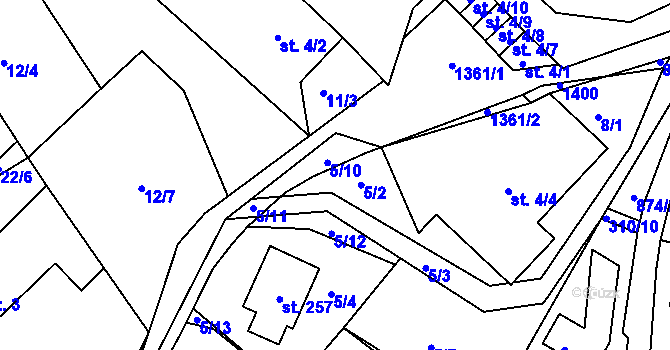 Parcela st. 5/2 v KÚ Horní Temenice, Katastrální mapa