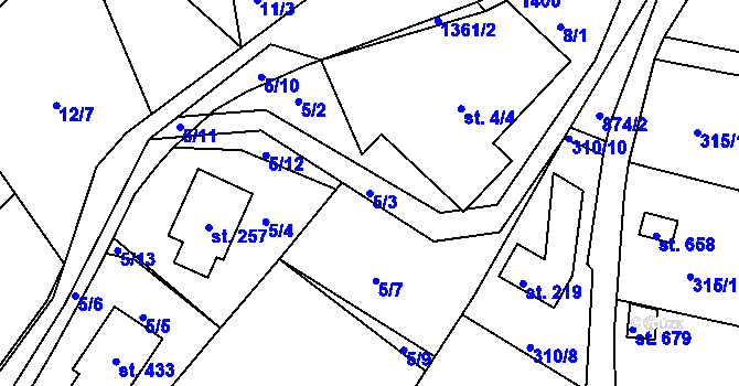 Parcela st. 5/3 v KÚ Horní Temenice, Katastrální mapa