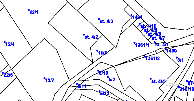 Parcela st. 11/3 v KÚ Horní Temenice, Katastrální mapa