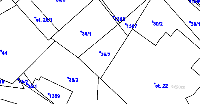 Parcela st. 36/2 v KÚ Horní Temenice, Katastrální mapa