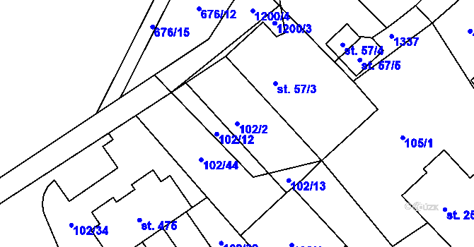 Parcela st. 102/2 v KÚ Horní Temenice, Katastrální mapa