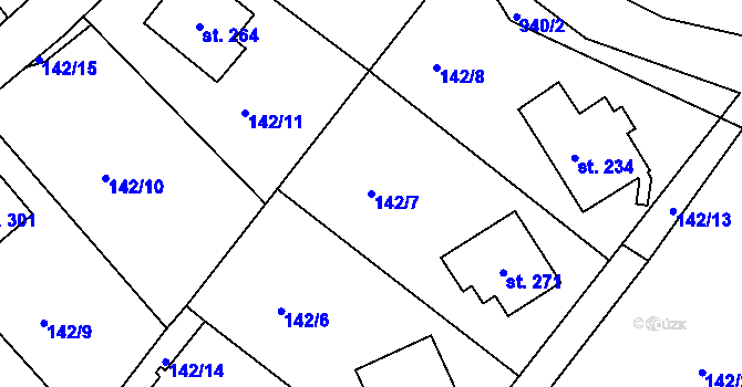 Parcela st. 142/7 v KÚ Horní Temenice, Katastrální mapa