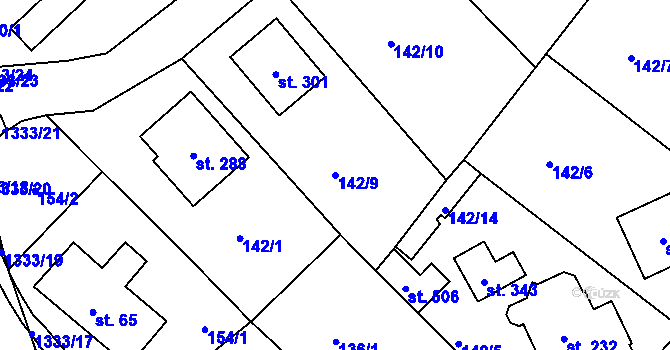 Parcela st. 142/9 v KÚ Horní Temenice, Katastrální mapa