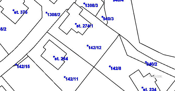 Parcela st. 142/12 v KÚ Horní Temenice, Katastrální mapa