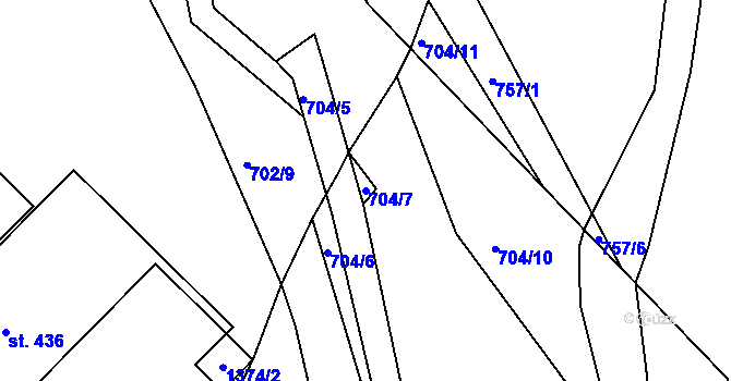Parcela st. 704/7 v KÚ Horní Temenice, Katastrální mapa