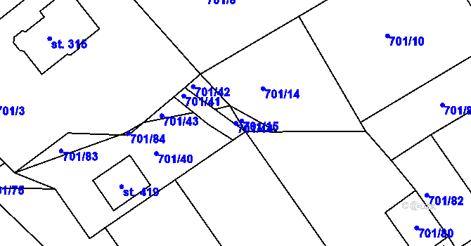 Parcela st. 701/44 v KÚ Horní Temenice, Katastrální mapa