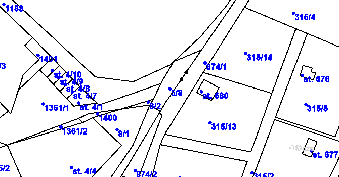 Parcela st. 5/8 v KÚ Horní Temenice, Katastrální mapa