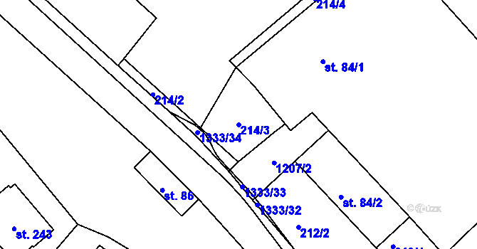 Parcela st. 214/3 v KÚ Horní Temenice, Katastrální mapa