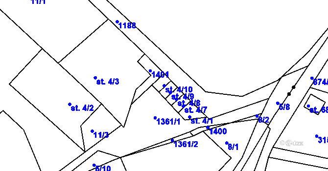 Parcela st. 4/10 v KÚ Horní Temenice, Katastrální mapa