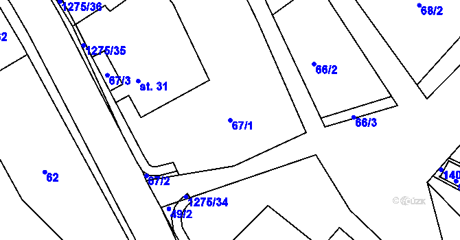 Parcela st. 67/1 v KÚ Horní Temenice, Katastrální mapa