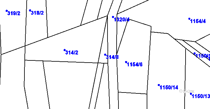 Parcela st. 314/8 v KÚ Horní Temenice, Katastrální mapa