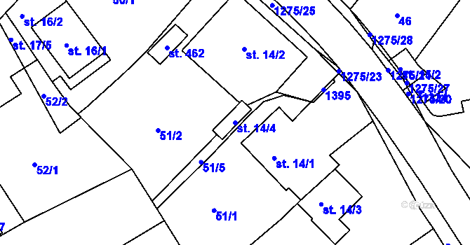 Parcela st. 14/4 v KÚ Horní Temenice, Katastrální mapa
