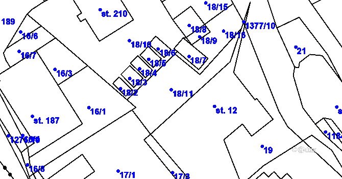 Parcela st. 18/11 v KÚ Horní Temenice, Katastrální mapa