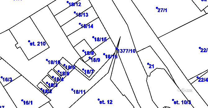 Parcela st. 18/16 v KÚ Horní Temenice, Katastrální mapa