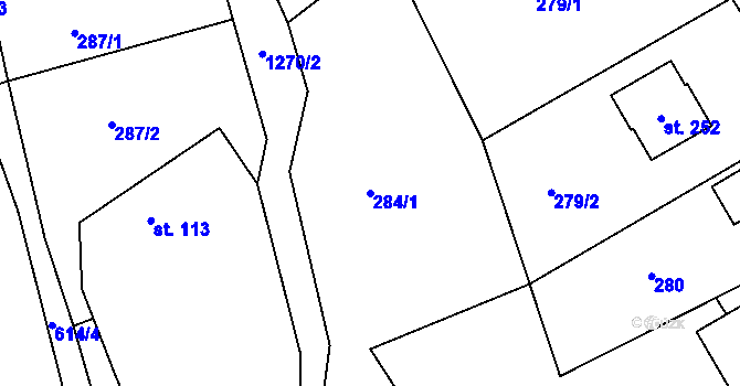 Parcela st. 284/1 v KÚ Horní Temenice, Katastrální mapa