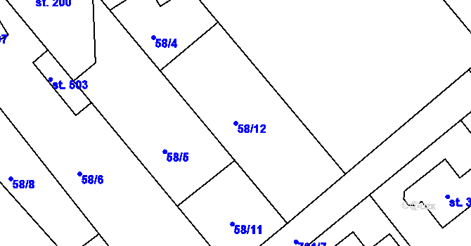 Parcela st. 58/12 v KÚ Horní Temenice, Katastrální mapa