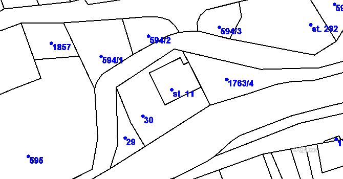 Parcela st. 11 v KÚ Šumvald, Katastrální mapa