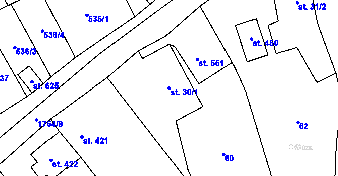 Parcela st. 30/1 v KÚ Šumvald, Katastrální mapa