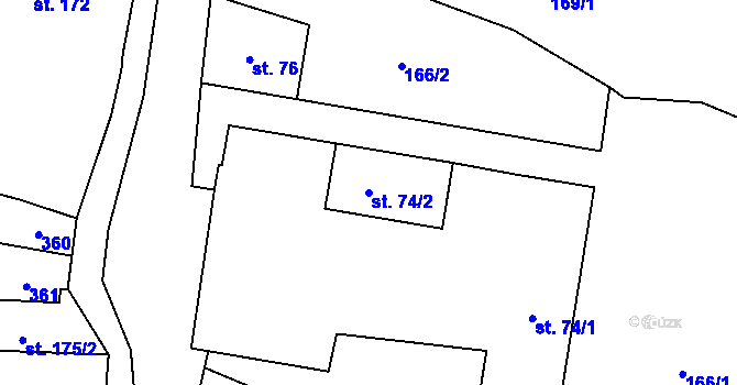 Parcela st. 74/2 v KÚ Šumvald, Katastrální mapa