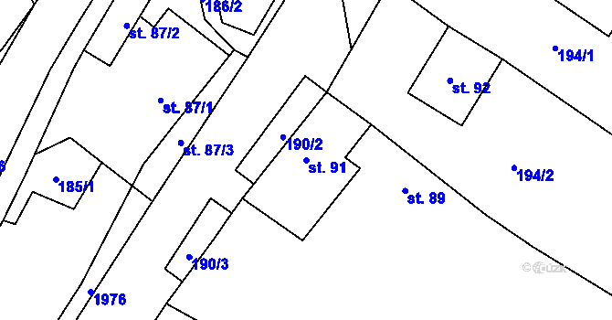 Parcela st. 91 v KÚ Šumvald, Katastrální mapa
