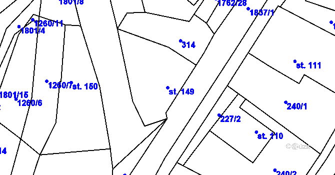 Parcela st. 149 v KÚ Šumvald, Katastrální mapa