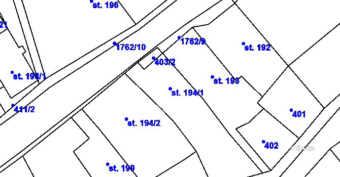 Parcela st. 194/1 v KÚ Šumvald, Katastrální mapa