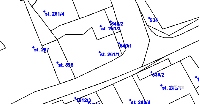 Parcela st. 261/1 v KÚ Šumvald, Katastrální mapa