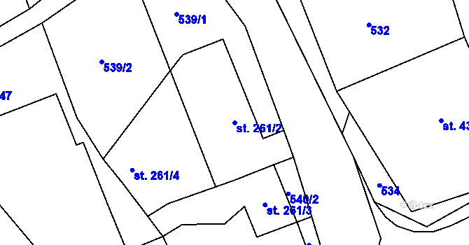 Parcela st. 261/2 v KÚ Šumvald, Katastrální mapa
