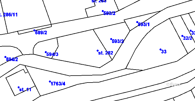 Parcela st. 282 v KÚ Šumvald, Katastrální mapa