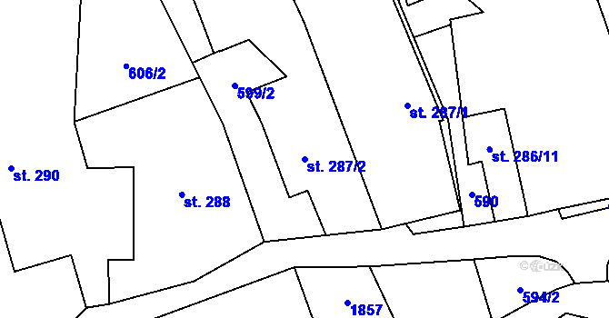 Parcela st. 287/2 v KÚ Šumvald, Katastrální mapa