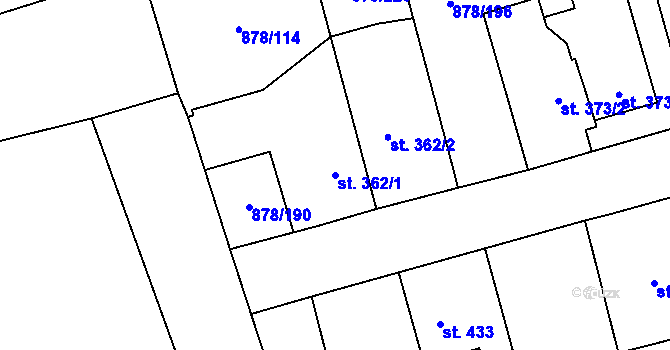 Parcela st. 362/1 v KÚ Šumvald, Katastrální mapa