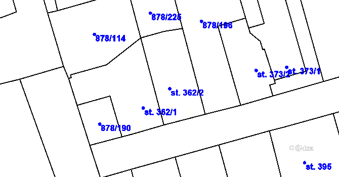 Parcela st. 362/2 v KÚ Šumvald, Katastrální mapa