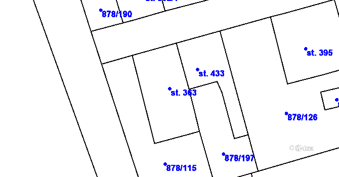 Parcela st. 363 v KÚ Šumvald, Katastrální mapa