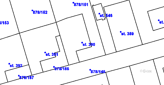 Parcela st. 390 v KÚ Šumvald, Katastrální mapa