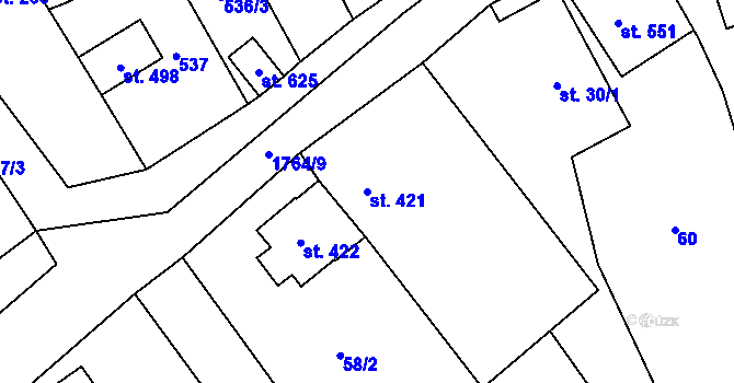 Parcela st. 421 v KÚ Šumvald, Katastrální mapa