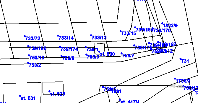 Parcela st. 530 v KÚ Šumvald, Katastrální mapa