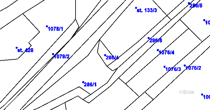 Parcela st. 286/4 v KÚ Šumvald, Katastrální mapa