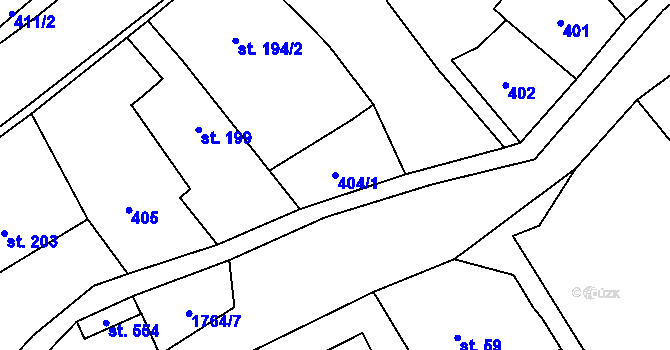 Parcela st. 404/1 v KÚ Šumvald, Katastrální mapa