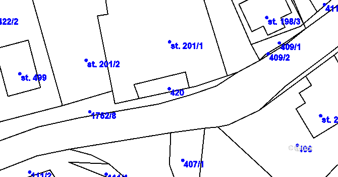 Parcela st. 420 v KÚ Šumvald, Katastrální mapa
