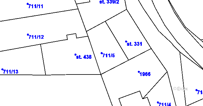 Parcela st. 711/5 v KÚ Šumvald, Katastrální mapa