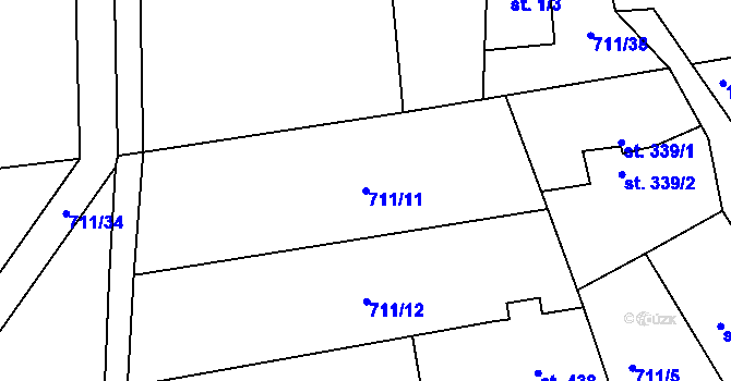 Parcela st. 711/11 v KÚ Šumvald, Katastrální mapa