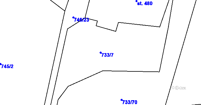 Parcela st. 733/7 v KÚ Šumvald, Katastrální mapa