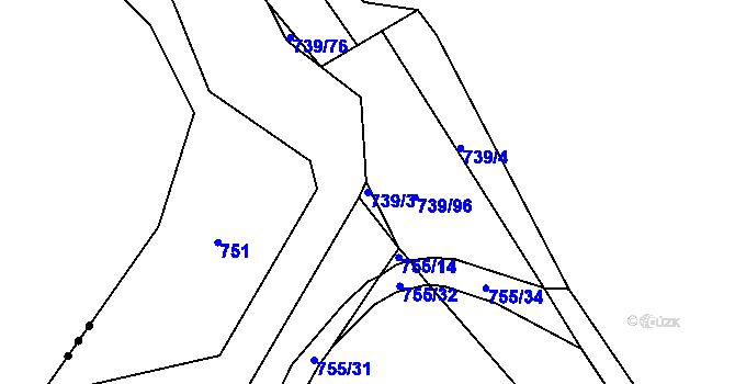 Parcela st. 739/3 v KÚ Šumvald, Katastrální mapa