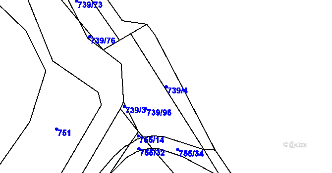 Parcela st. 739/4 v KÚ Šumvald, Katastrální mapa