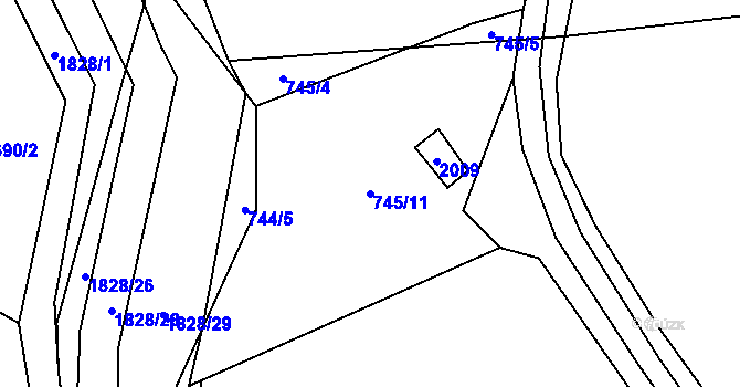 Parcela st. 745/11 v KÚ Šumvald, Katastrální mapa