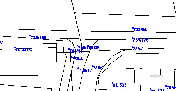 Parcela st. 758/5 v KÚ Šumvald, Katastrální mapa
