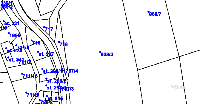 Parcela st. 808/3 v KÚ Šumvald, Katastrální mapa